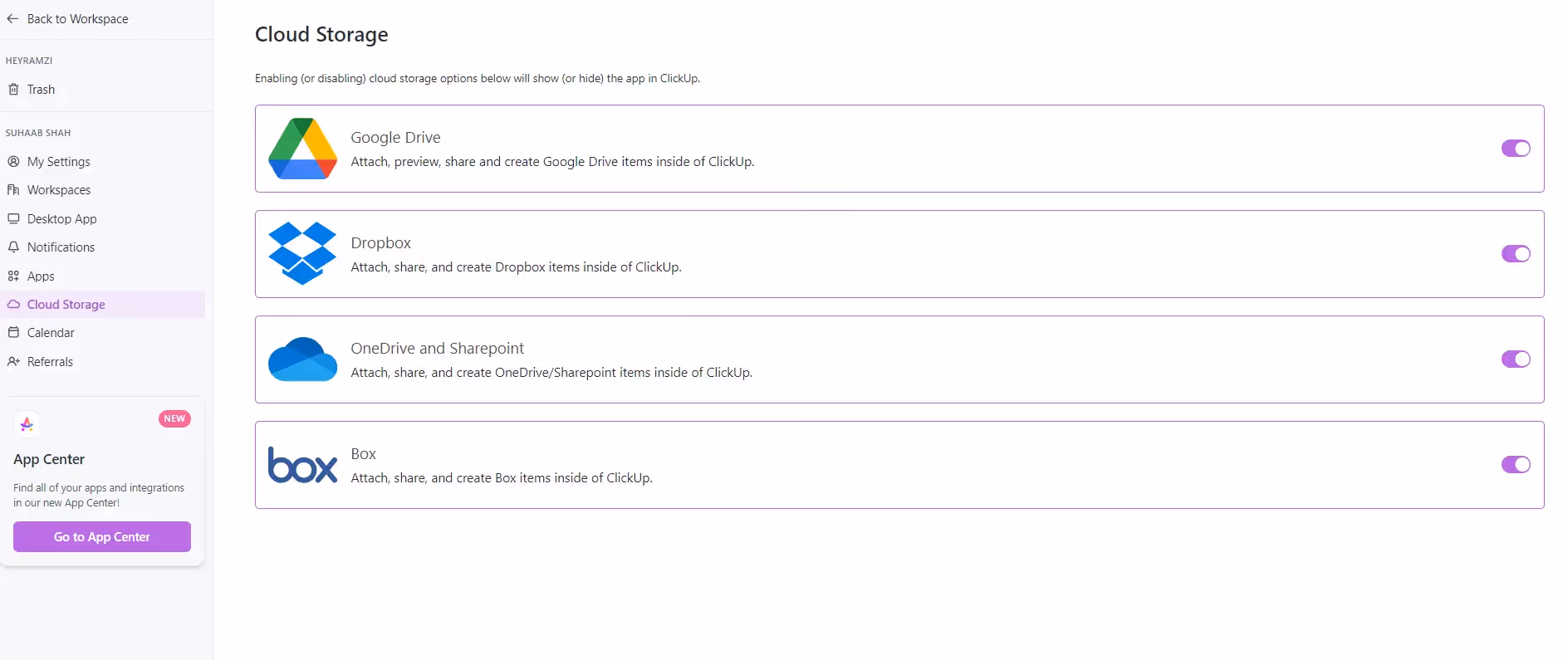 Cloud Storage Integration via Personal Settings Cloud Storage Integration via Personal Settings